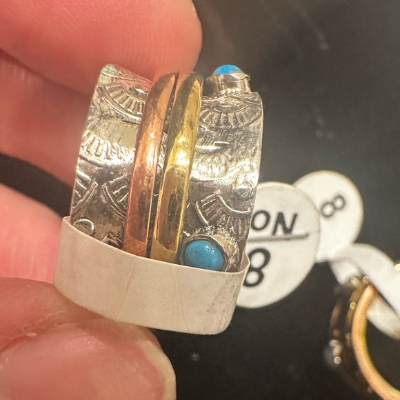 NEW Natural Gemstone Tricolor Solid 926 Sterling Silver anxiety spin ring sz 8 - Picture 9 of 13